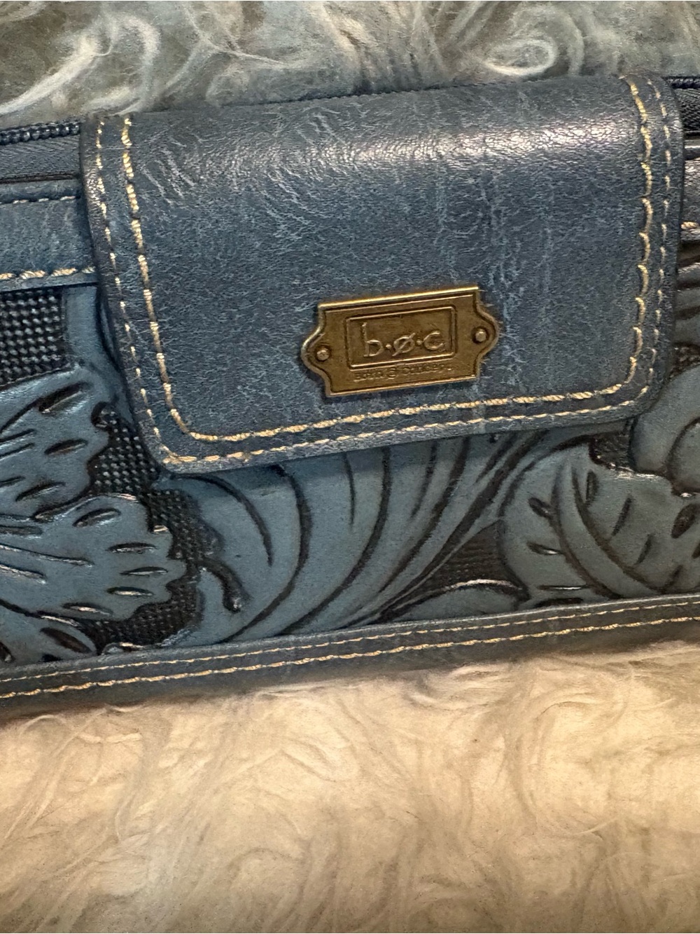 b.o.c. Embossed Blue Floral Leather Wristlet Clutch